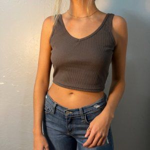 Grey V-Neck Small Crop Tank Top